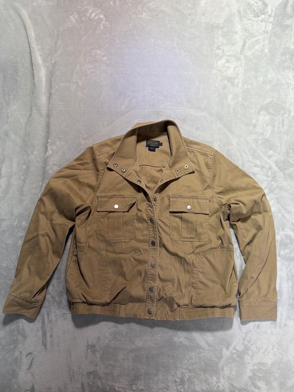 Pendleton Malin Utility Jacket Tan Khaki Bomber Tencel Cotton Womens Large L